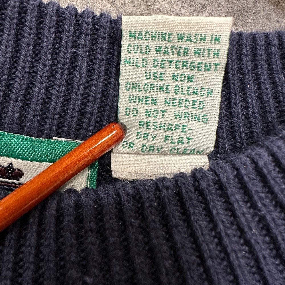 Vintage IZOD Sweater Men's Large Navy Cotton Golf Crest Crewneck 90s Preppy - Picture 6 of 10